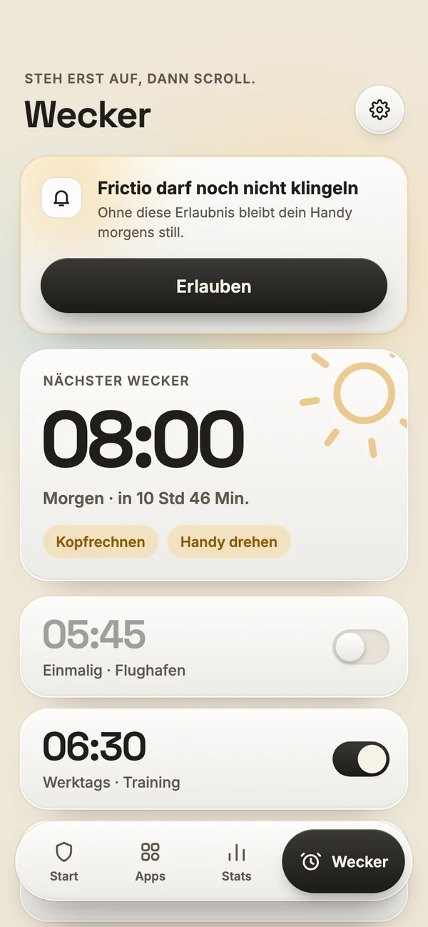 Wecker mit Aufgabe